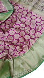Exquisite Purple & Green Banarasi Handloom Pure Katan Silk Saree - Luxurion World