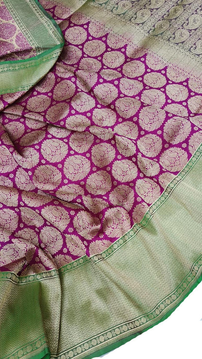 Exquisite Purple & Green Banarasi Handloom Pure Katan Silk Saree - Luxurion World