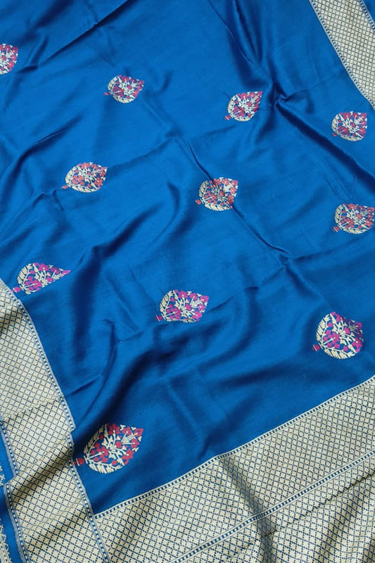 Exquisite Blue Banarasi Handloom Pure Moonga Silk Meenakari Saree - Luxurion World
