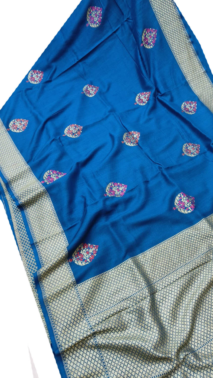 Exquisite Blue Banarasi Handloom Pure Moonga Silk Meenakari Saree - Luxurion World