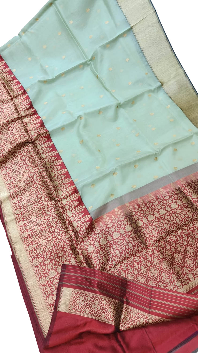 Blue Banarasi Handloom Pure Kora Silk Saree - Luxurion World