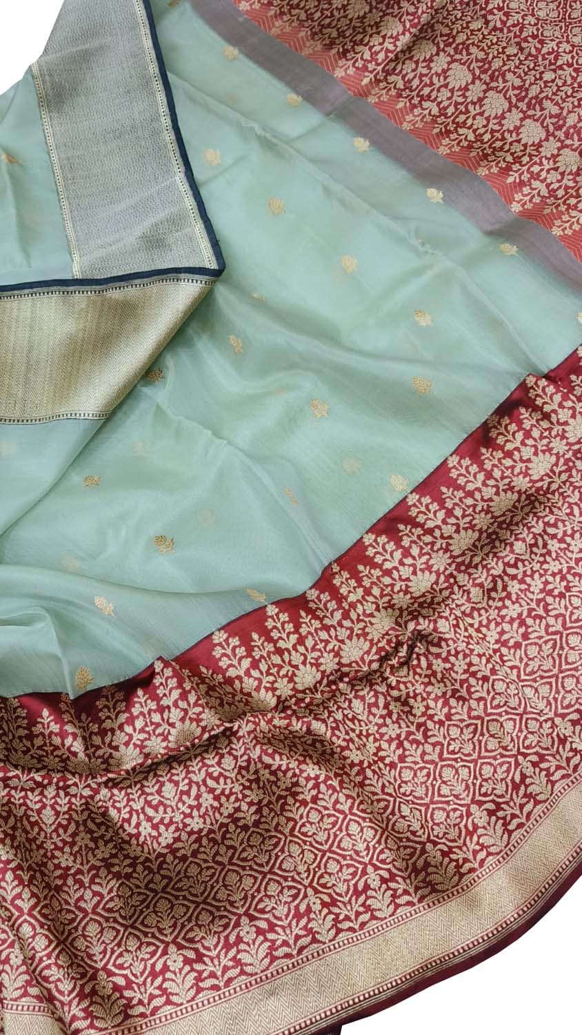 Blue Banarasi Handloom Pure Kora Silk Saree - Luxurion World