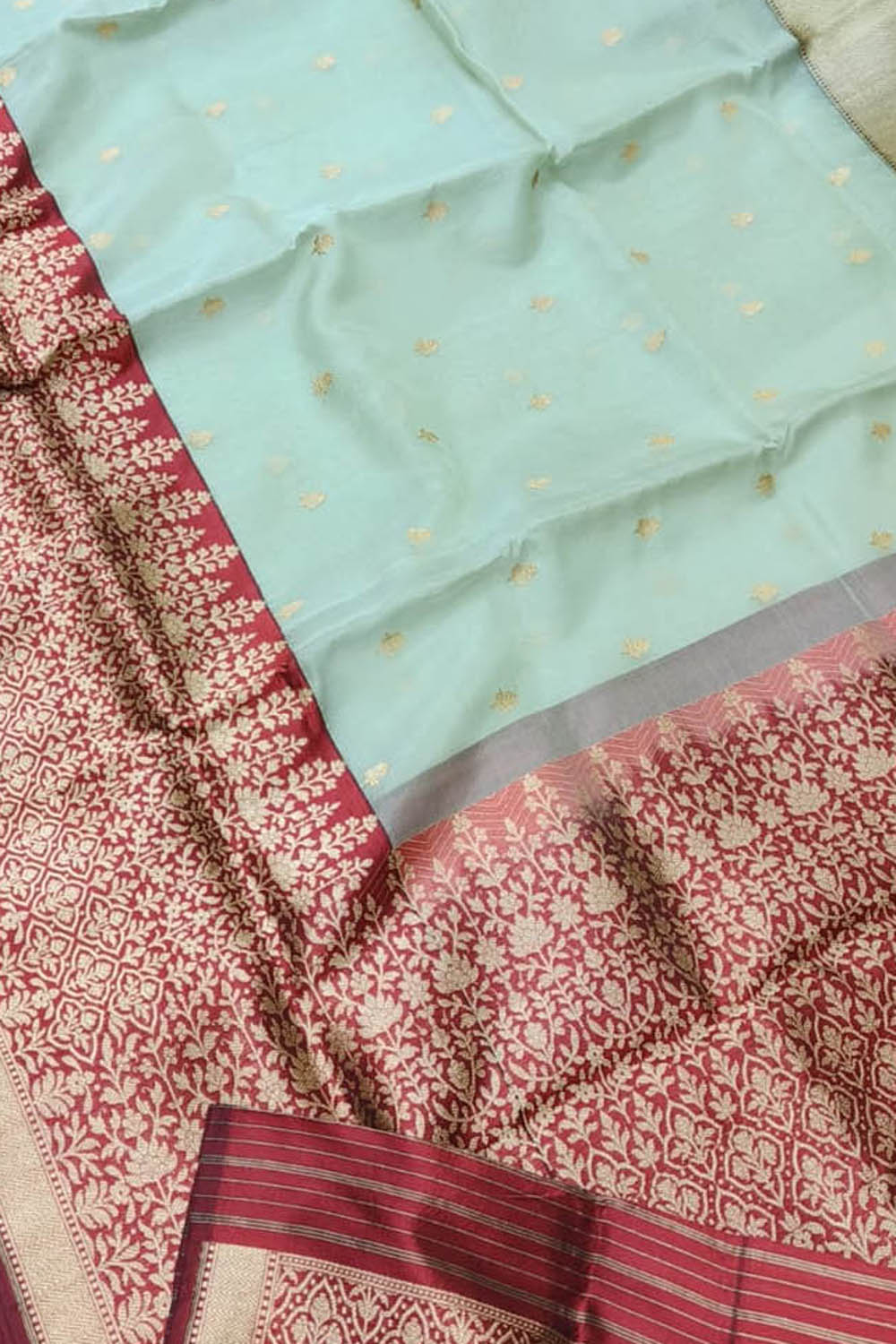 Blue Banarasi Handloom Pure Kora Silk Saree - Luxurion World