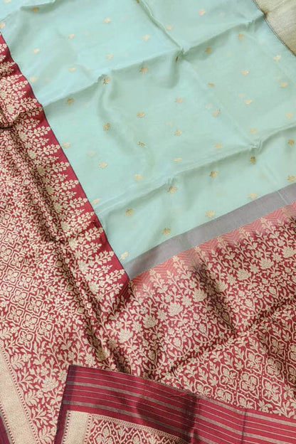 Blue Banarasi Handloom Pure Kora Silk Saree - Luxurion World