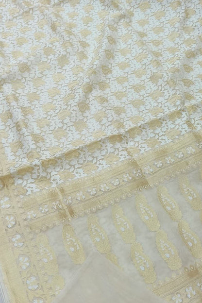 Exquisite Pastel Banarasi Handloom Kora Silk Saree - Luxurion World