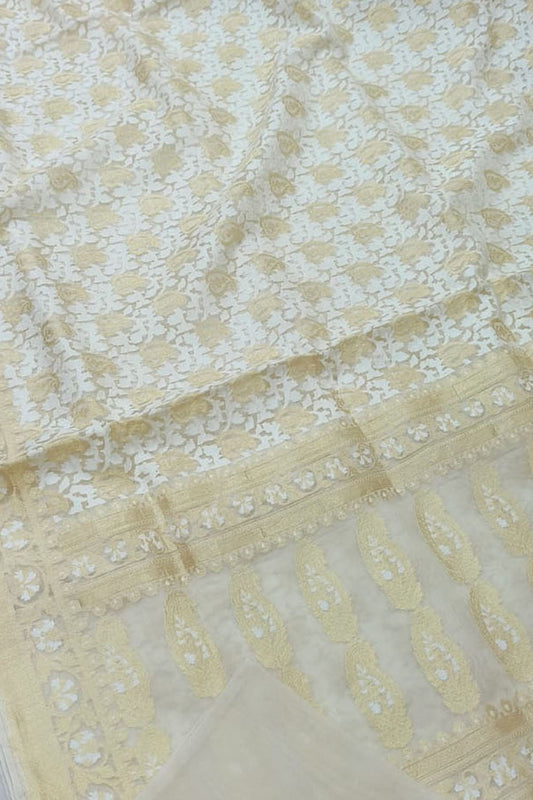 Exquisite Pastel Banarasi Handloom Kora Silk Saree - Luxurion World