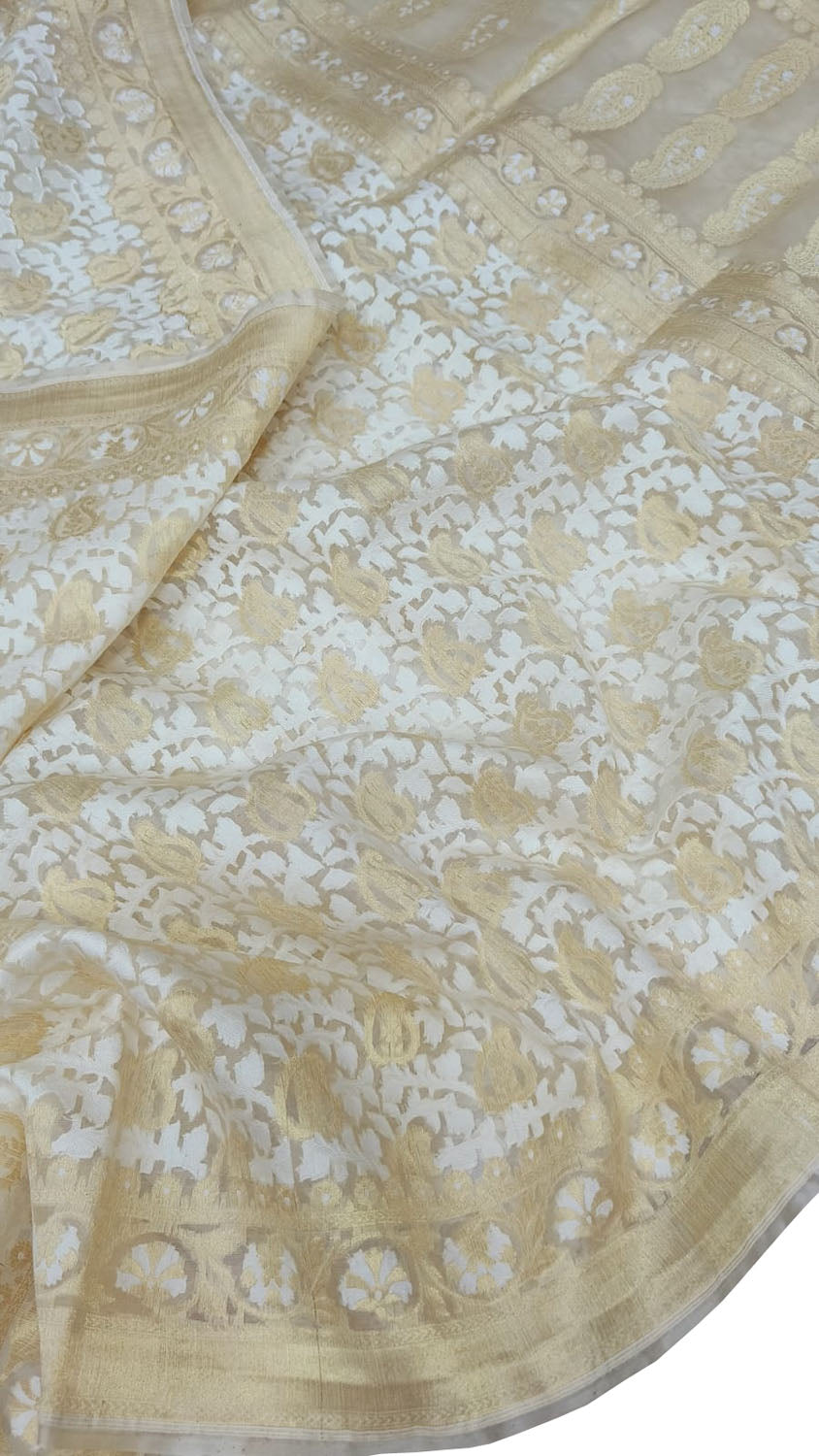 Exquisite Pastel Banarasi Handloom Kora Silk Saree - Luxurion World