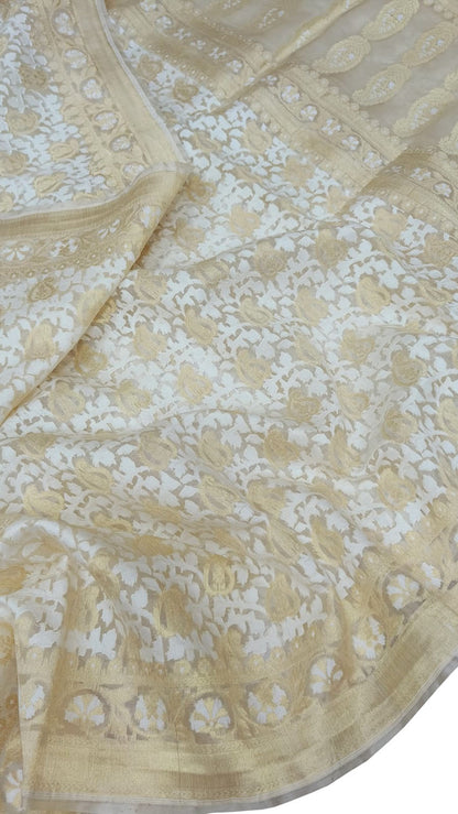 Exquisite Pastel Banarasi Handloom Kora Silk Saree - Luxurion World