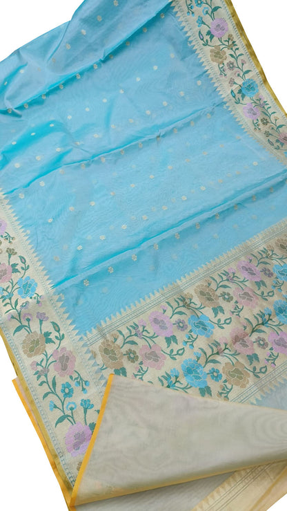 Blue Banarasi Handloom Pure Kora Silk Saree - Luxurion World