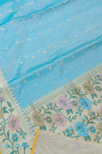 Blue Banarasi Handloom Pure Kora Silk Saree - Luxurion World
