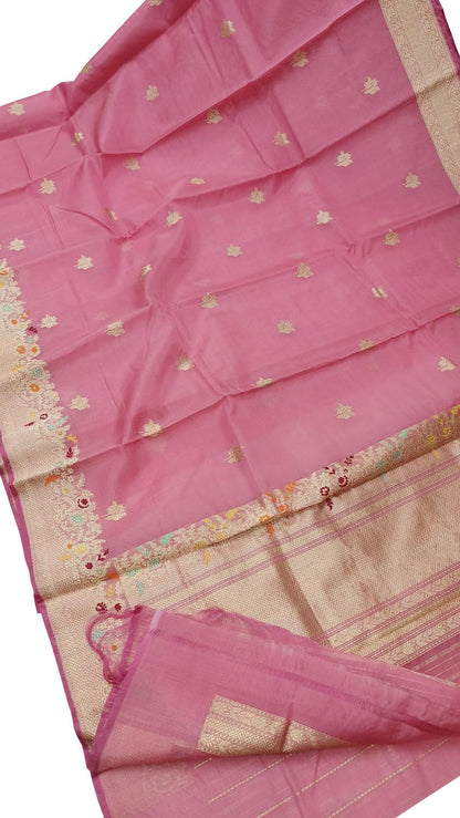 Exquisite Pink Banarasi Handloom Kora Silk Saree - Luxurion World