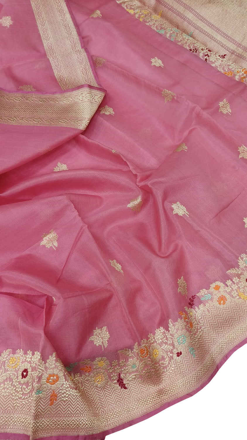 Exquisite Pink Banarasi Handloom Kora Silk Saree - Luxurion World