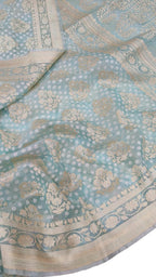 Blue Banarasi Handloom Pure Kora Silk Saree - Luxurion World