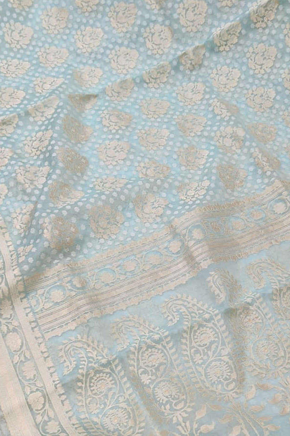 Blue Banarasi Handloom Pure Kora Silk Saree - Luxurion World