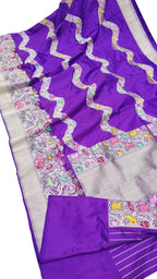 Exquisite Purple Banarasi Silk Saree - Handloom Katan - Luxurion World