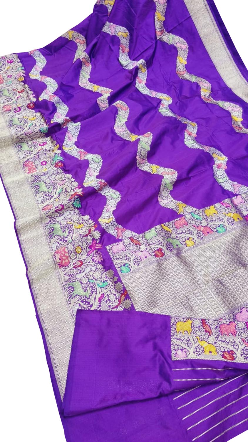 Exquisite Purple Banarasi Silk Saree - Handloom Katan - Luxurion World