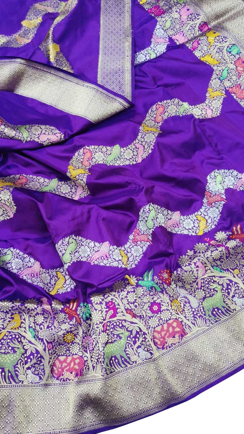 Exquisite Purple Banarasi Silk Saree - Handloom Katan - Luxurion World