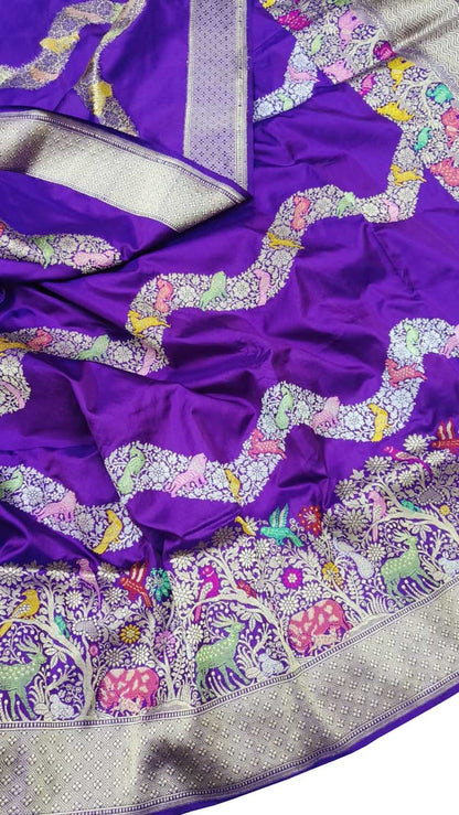 Exquisite Purple Banarasi Silk Saree - Handloom Katan - Luxurion World