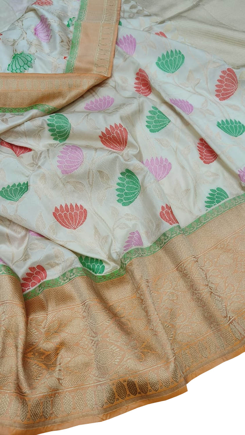 Exquisite Pastel Banarasi Katan Silk Saree - Luxurion World