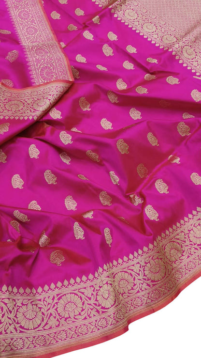 Exquisite Pink Banarasi Katan Silk Saree - Luxurion World