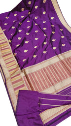 Exquisite Purple Banarasi Silk Saree - Handloom Katan - Luxurion World