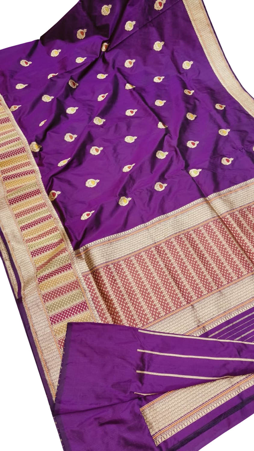 Exquisite Purple Banarasi Silk Saree - Handloom Katan - Luxurion World