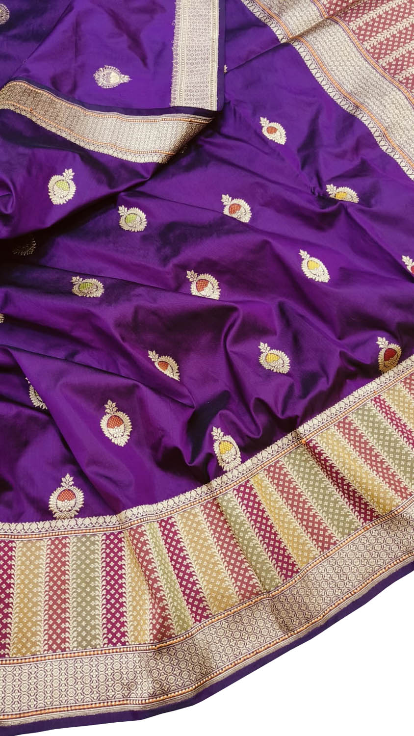 Exquisite Purple Banarasi Silk Saree - Handloom Katan - Luxurion World