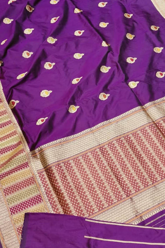 Exquisite Purple Banarasi Silk Saree - Handloom Katan - Luxurion World