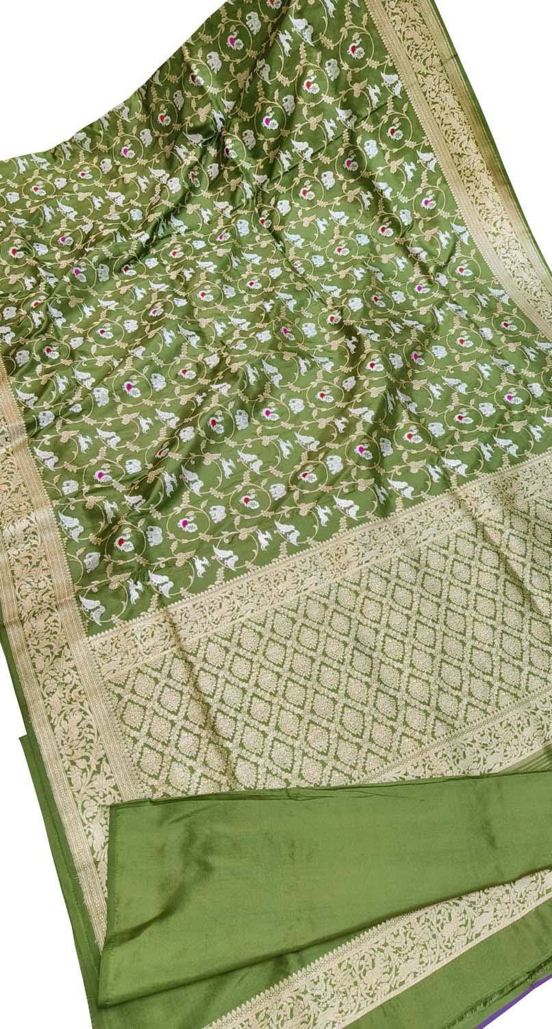 Exquisite Green Banarasi Handloom Silk Saree - Luxurion World