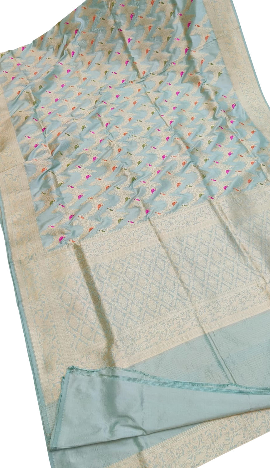 Exquisite Blue Banarasi Silk Saree - Handloom Katan - Luxurion World