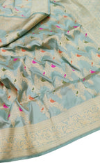 Exquisite Blue Banarasi Silk Saree - Handloom Katan - Luxurion World