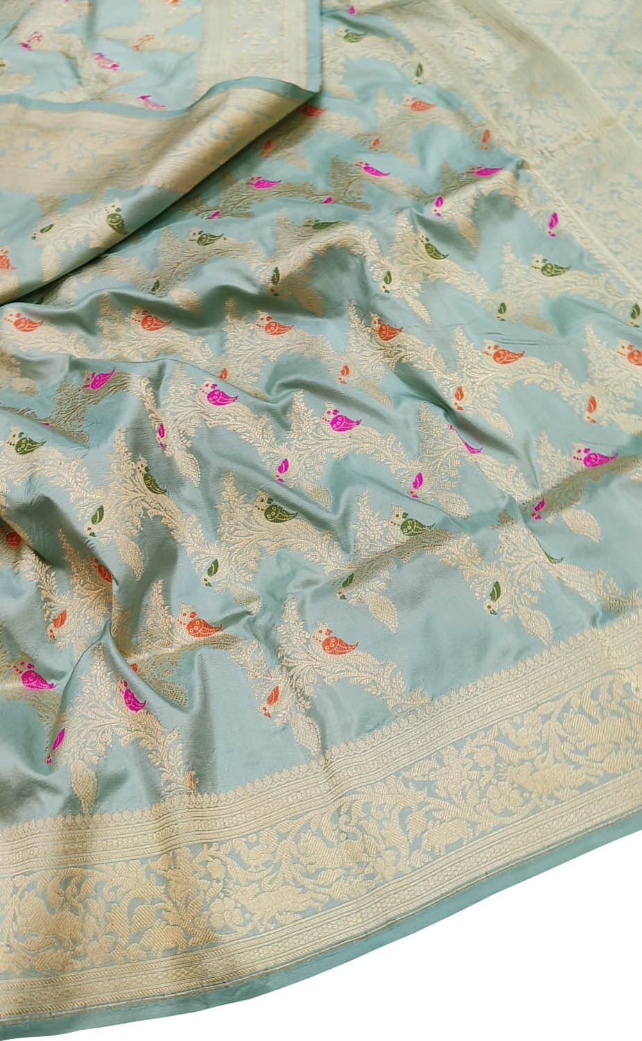 Exquisite Blue Banarasi Silk Saree - Handloom Katan - Luxurion World