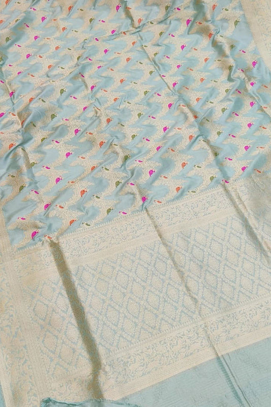 Exquisite Blue Banarasi Silk Saree - Handloom Katan - Luxurion World