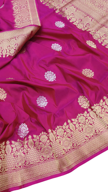 Exquisite Pink Banarasi Katan Silk Saree - Luxurion World