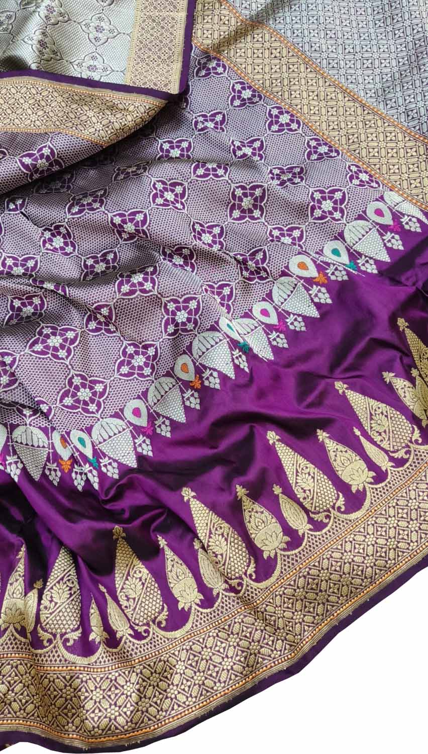 Exquisite Purple Banarasi Handloom Silk Saree - Luxurion World