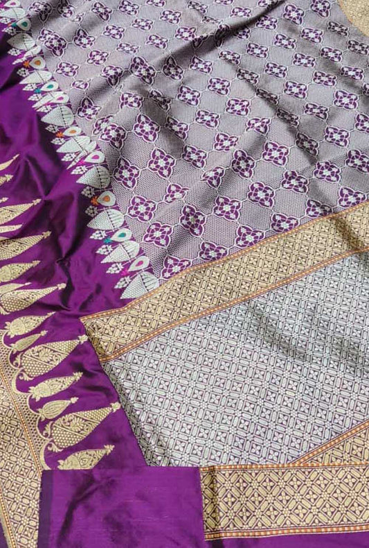 Exquisite Purple Banarasi Handloom Silk Saree - Luxurion World