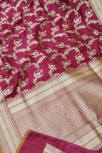 Elegant Maroon Banarasi Handloom Pure Katan Silk Flower Design Sare - Luxurion World