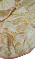 Yellow Banarasi Handloom Pure Katan Silk Flower Design Saree - Luxurion World