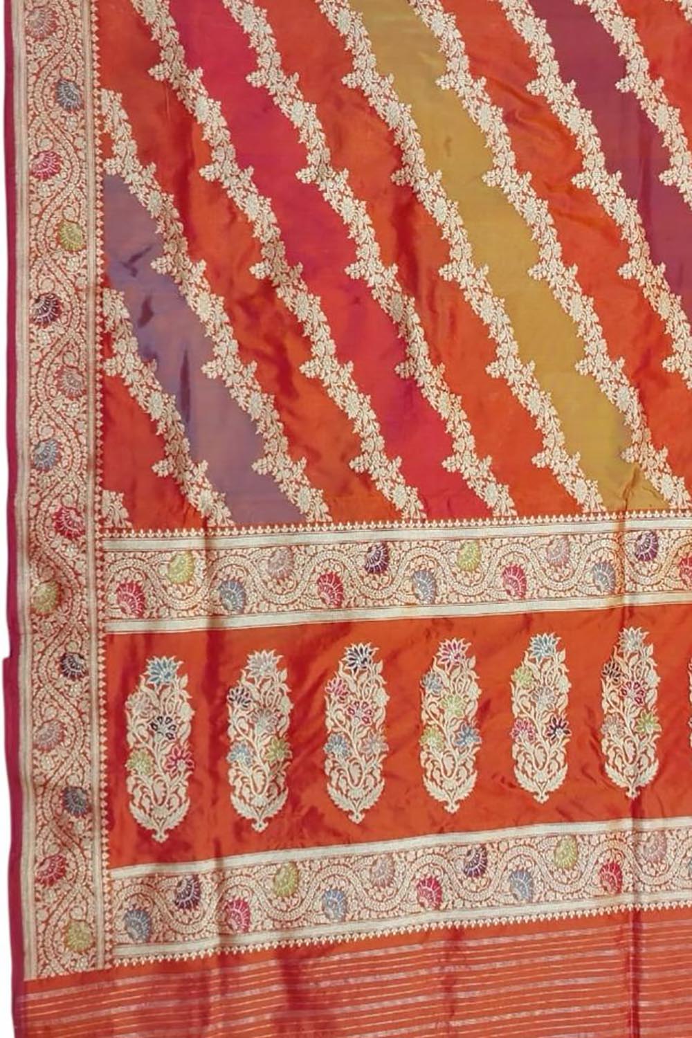 Multicolor Banarasi Handloom Pure Katan Silk Rangkat Saree - Luxurion World