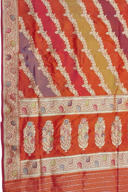 Multicolor Banarasi Handloom Pure Katan Silk Rangkat Saree - Luxurion World