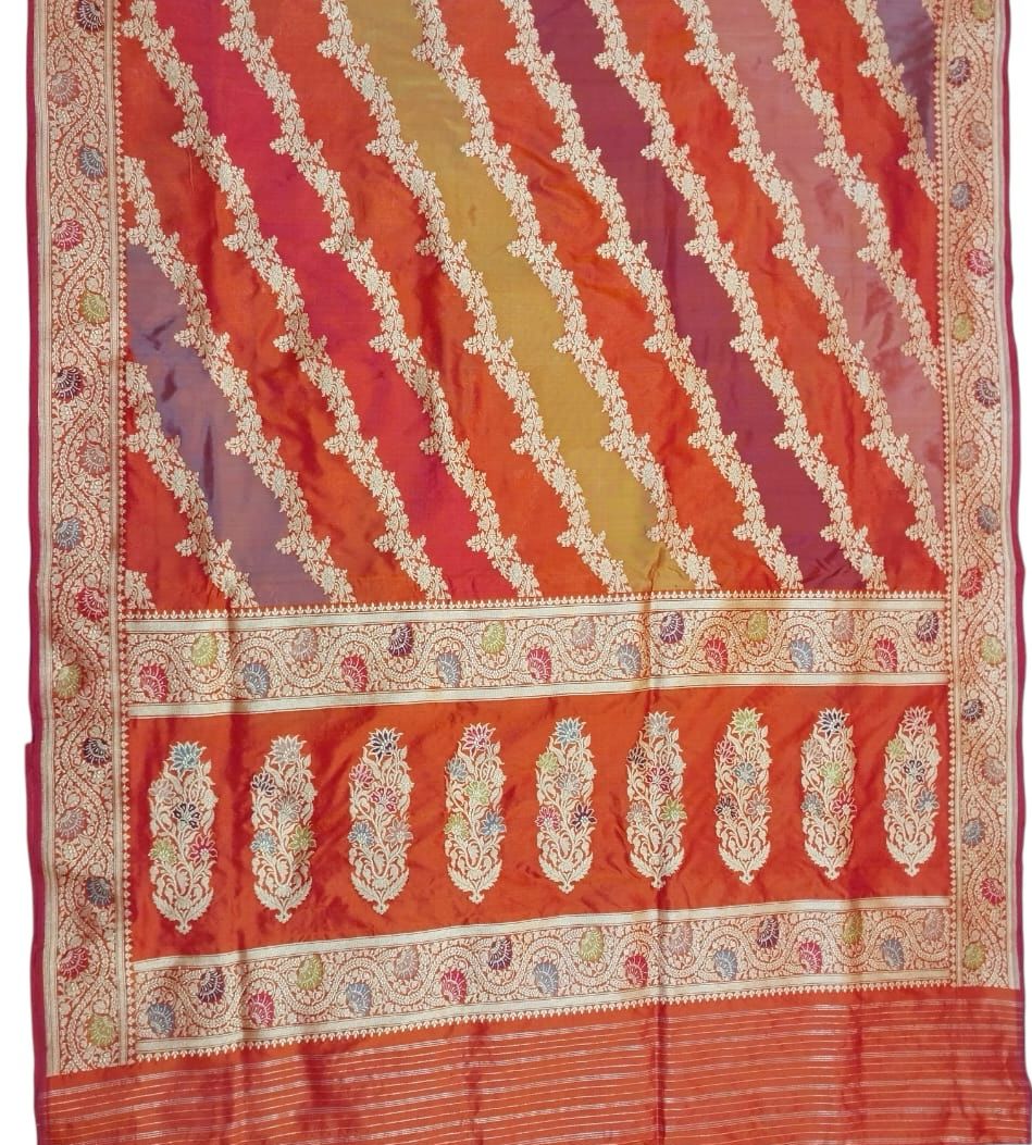 Multicolor Banarasi Handloom Pure Katan Silk Rangkat Saree - Luxurion World