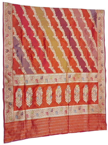 Multicolor Banarasi Handloom Pure Katan Silk Rangkat Saree - Luxurion World