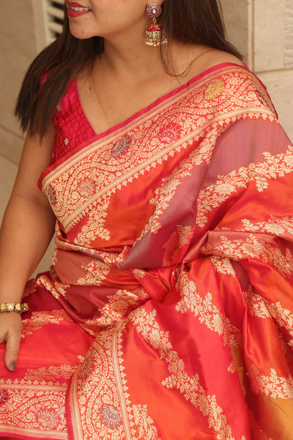 Multicolor Banarasi Handloom Pure Katan Silk Rangkat Saree - Luxurion World