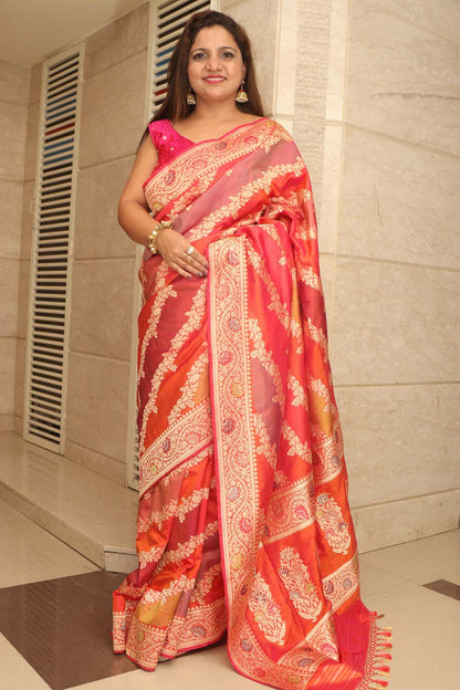 Multicolor Banarasi Handloom Pure Katan Silk Rangkat Saree - Luxurion World