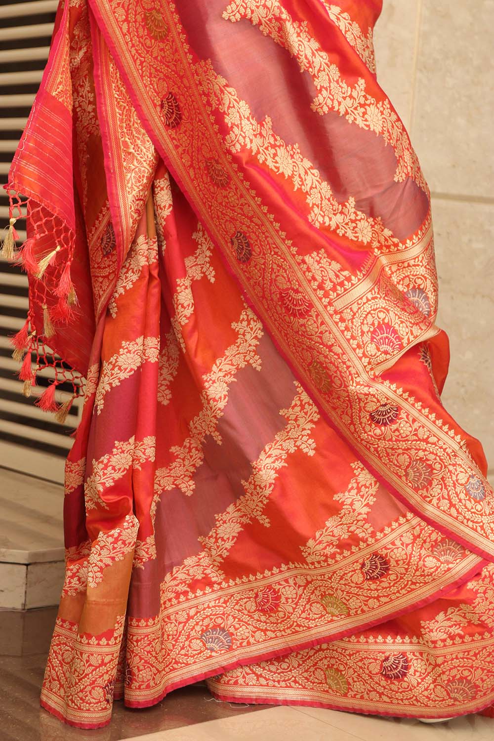 Multicolor Banarasi Handloom Pure Katan Silk Rangkat Saree - Luxurion World
