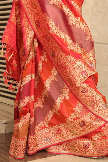 Multicolor Banarasi Handloom Pure Katan Silk Rangkat Saree - Luxurion World