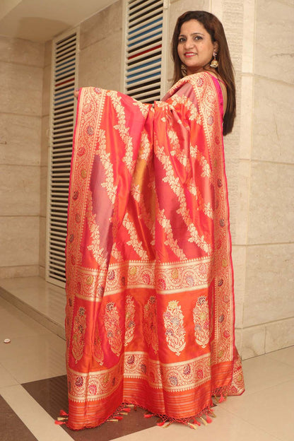 Multicolor Banarasi Handloom Pure Katan Silk Rangkat Saree - Luxurion World