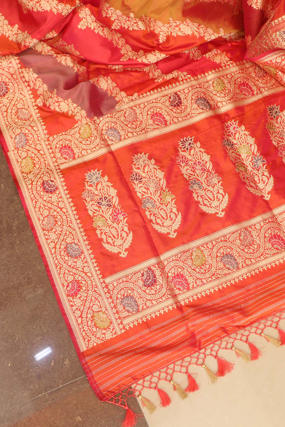 Multicolor Banarasi Handloom Pure Katan Silk Rangkat Saree - Luxurion World