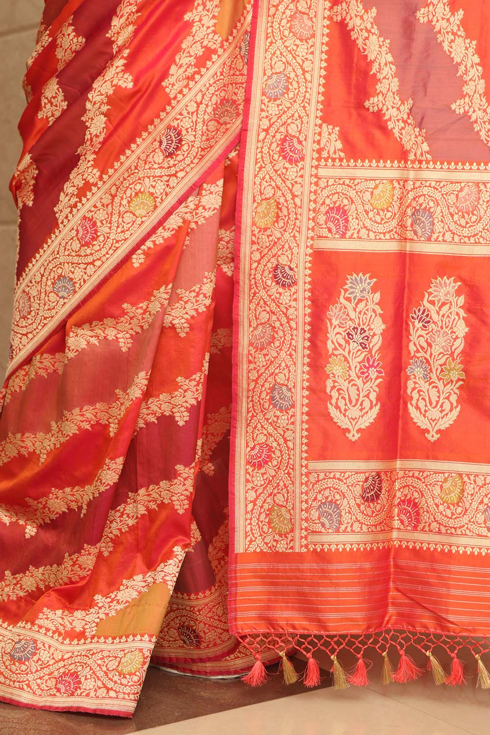 Multicolor Banarasi Handloom Pure Katan Silk Rangkat Saree - Luxurion World