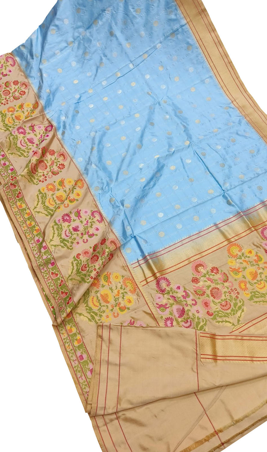 Exquisite Blue Banarasi Paithani Handloom Pure Katan Silk Meenakari Saree - Luxurion World